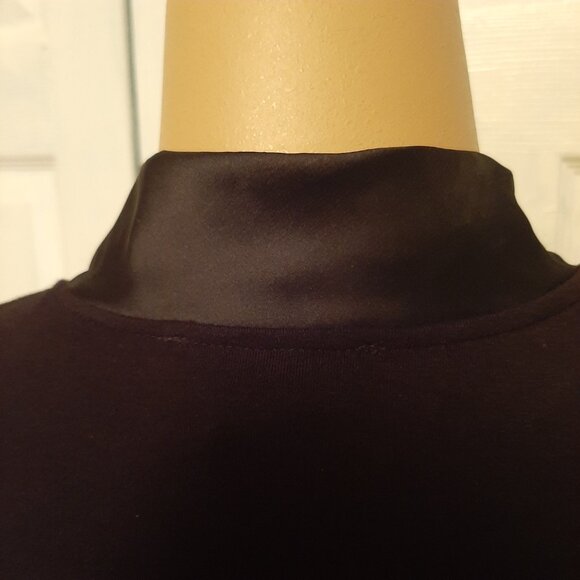 LORD & TAYLOR Classic Black V-neck Long Sleeve Blouse w Satin Neck Tie - Size L - Picture 6 of 12